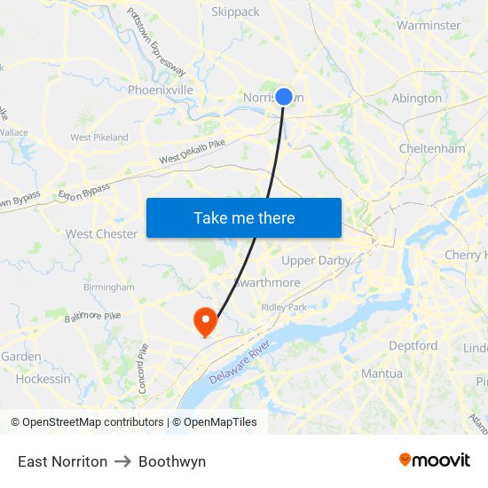 East Norriton to Boothwyn map