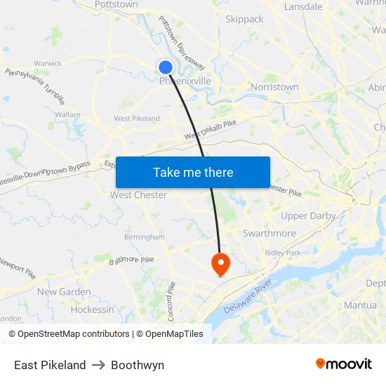 East Pikeland to Boothwyn map