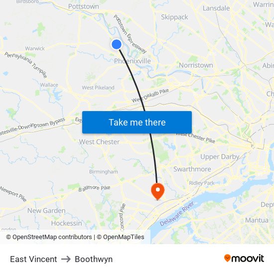 East Vincent to Boothwyn map