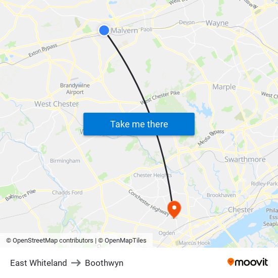 East Whiteland to Boothwyn map