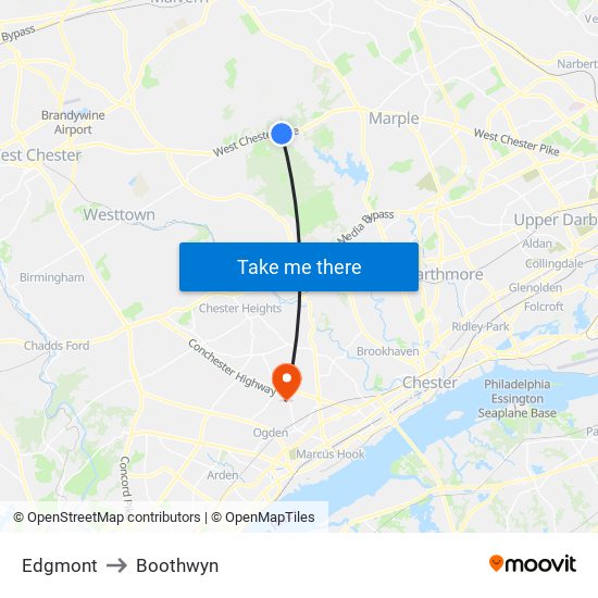 Edgmont to Boothwyn map