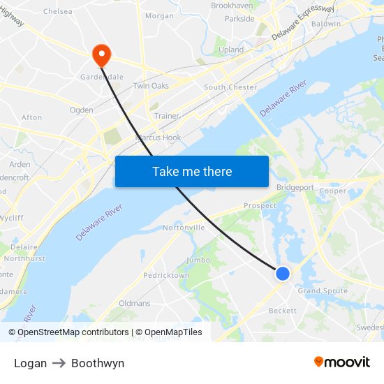 Logan to Boothwyn map