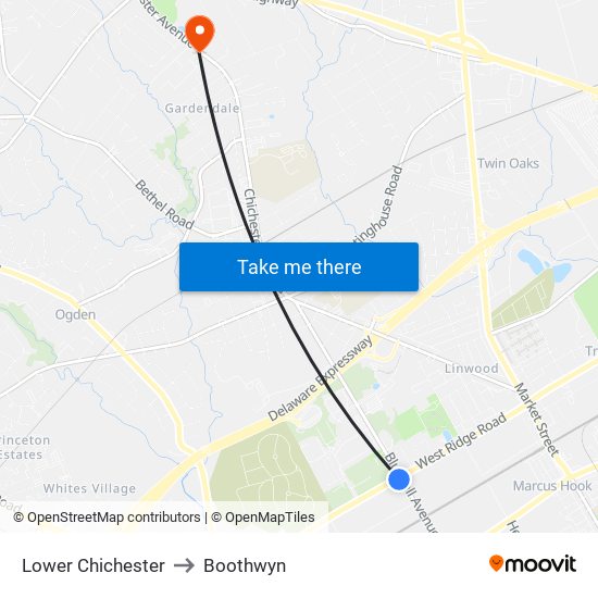 Lower Chichester to Boothwyn map