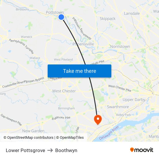 Lower Pottsgrove to Boothwyn map