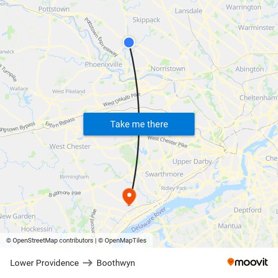 Lower Providence to Boothwyn map
