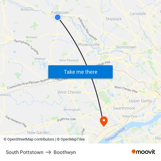 South Pottstown to Boothwyn map