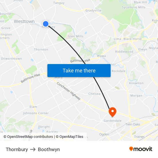 Thornbury to Boothwyn map