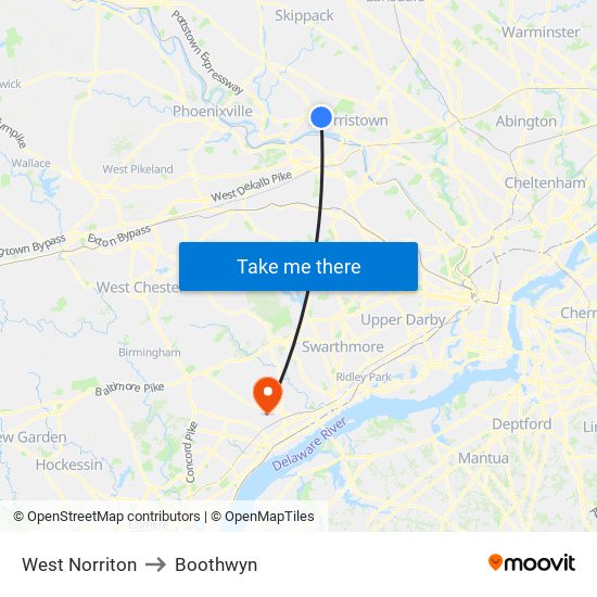 West Norriton to Boothwyn map