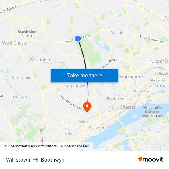 Willistown to Boothwyn map