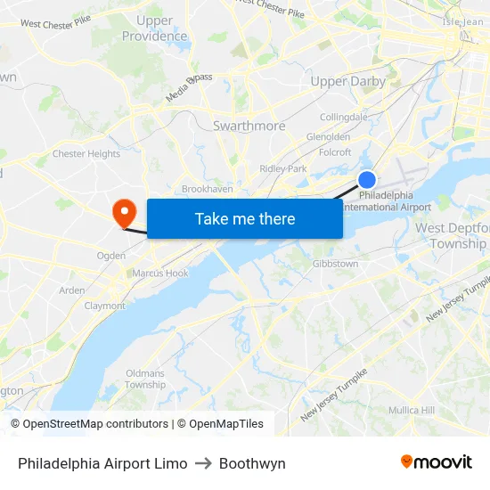 Philadelphia Airport Limo to Boothwyn map