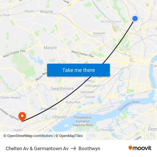 Chelten Av & Germantown Av to Boothwyn map