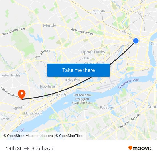 19th St to Boothwyn map