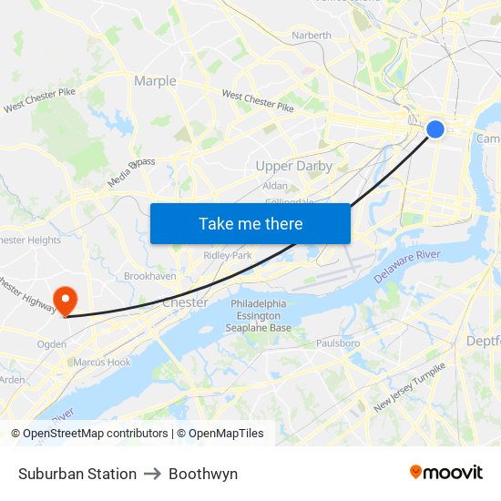 Suburban Station to Boothwyn map