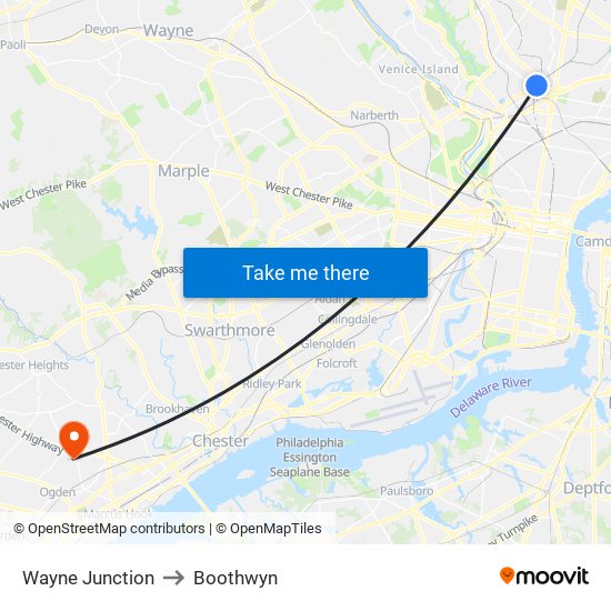 Wayne Junction to Boothwyn map