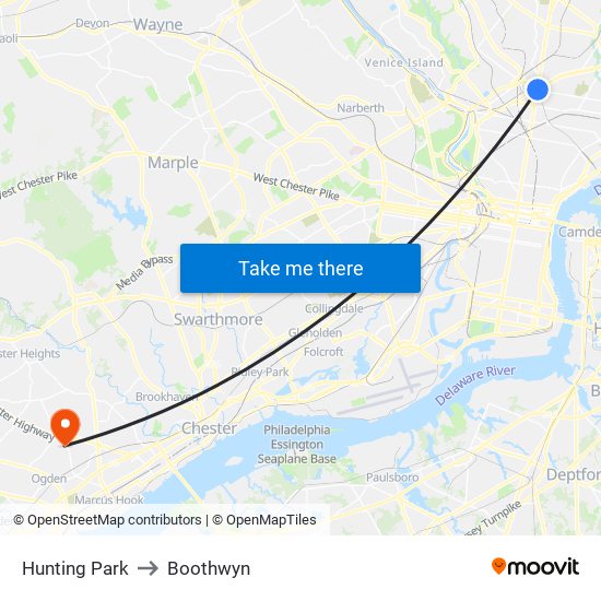 Hunting Park to Boothwyn map