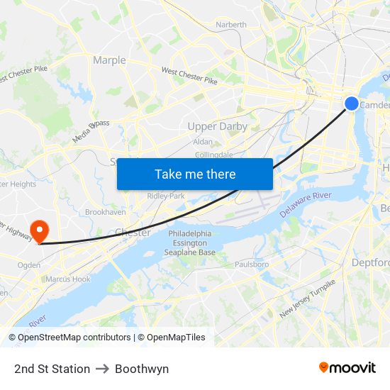 2nd St Station to Boothwyn map