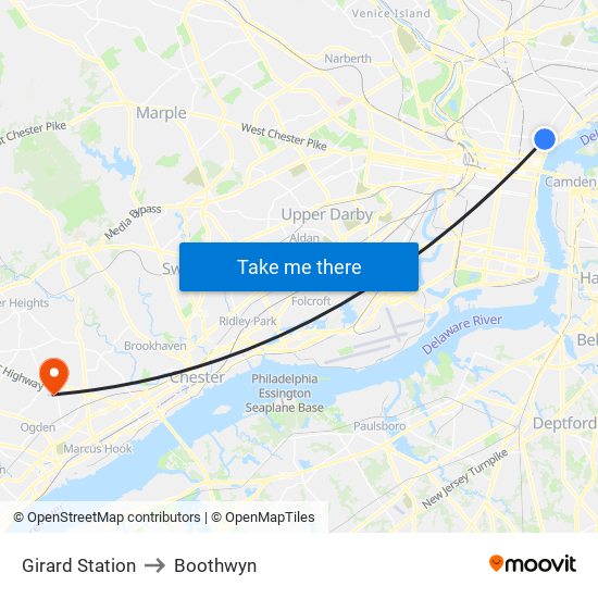 Girard Station to Boothwyn map