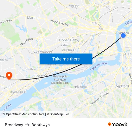 Broadway to Boothwyn map