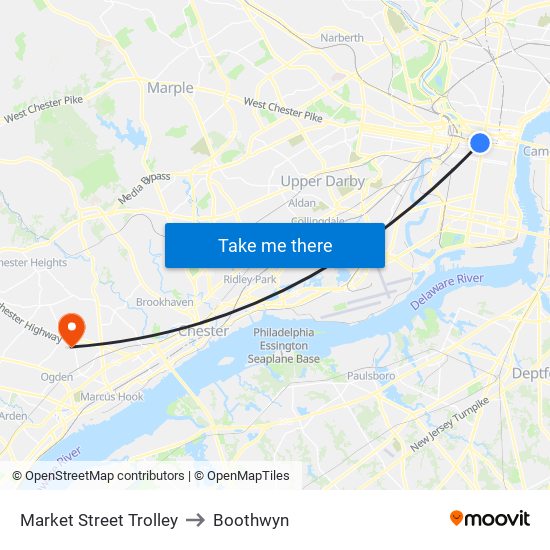 Market Street Trolley to Boothwyn map