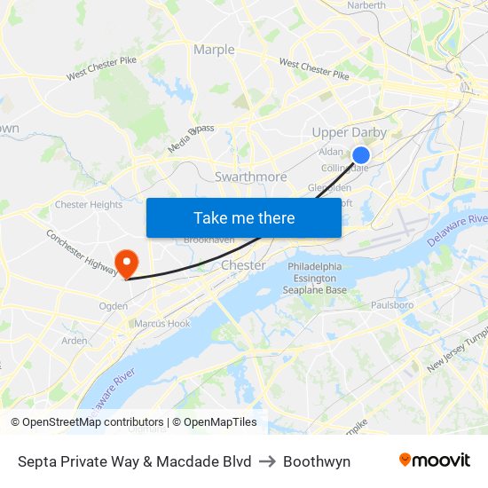 Septa Private Way & Macdade Blvd to Boothwyn map