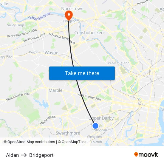 Aldan to Bridgeport map