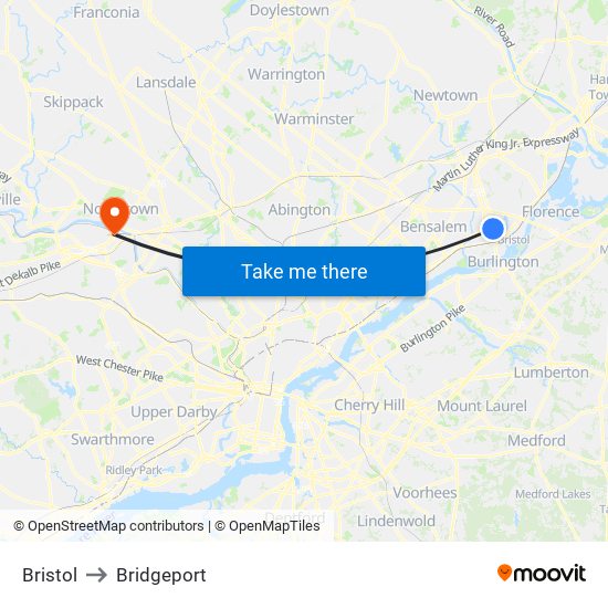 Bristol to Bridgeport map