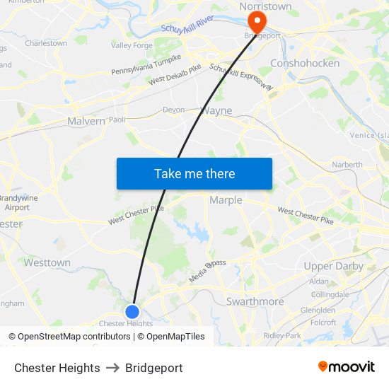 Chester Heights to Bridgeport map