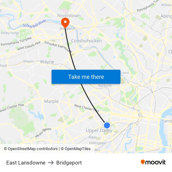 East Lansdowne to Bridgeport map