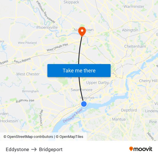 Eddystone to Bridgeport map
