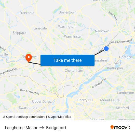 Langhorne Manor to Bridgeport map