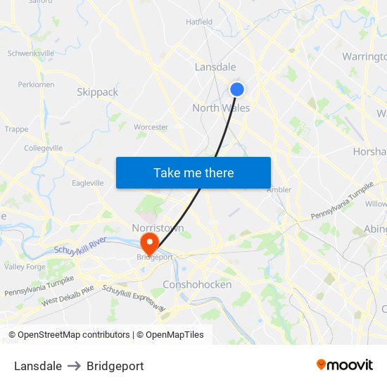 Lansdale to Bridgeport map