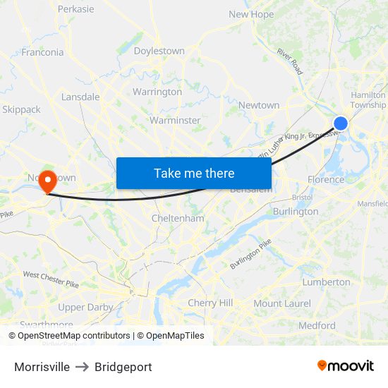 Morrisville to Bridgeport map
