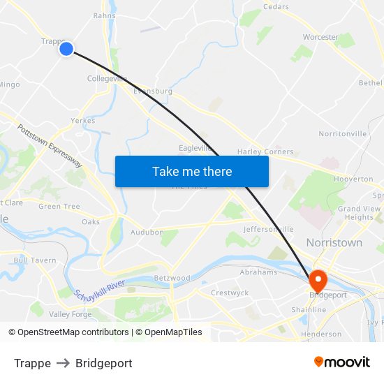 Trappe to Bridgeport map
