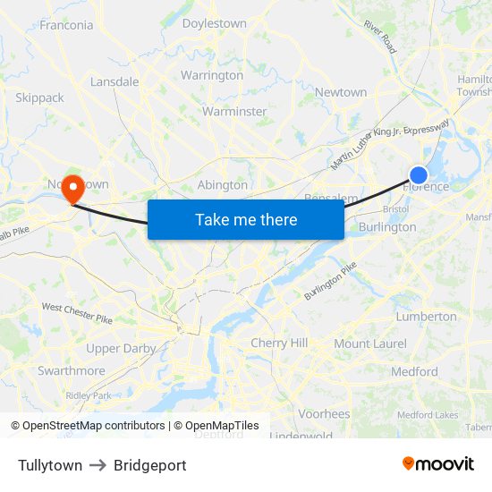 Tullytown to Bridgeport map