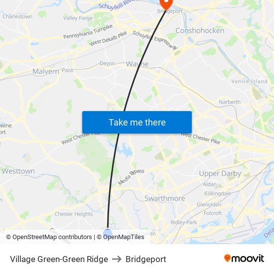 Village Green-Green Ridge to Bridgeport map