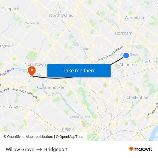 Willow Grove to Bridgeport map