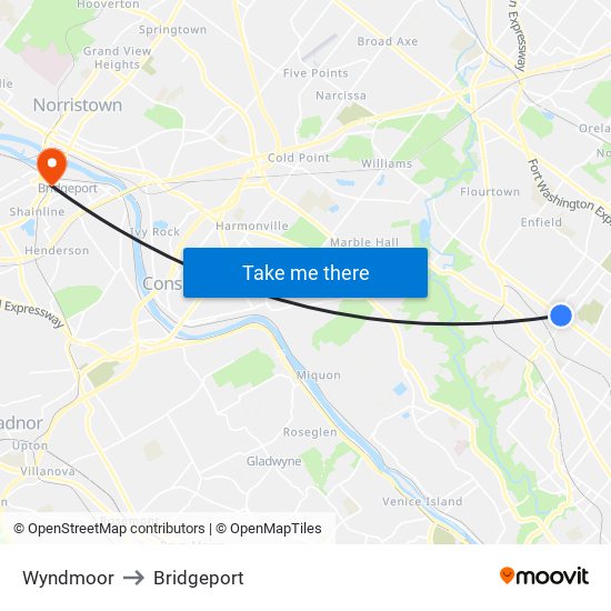 Wyndmoor to Bridgeport map