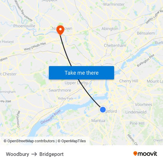 Woodbury to Bridgeport map