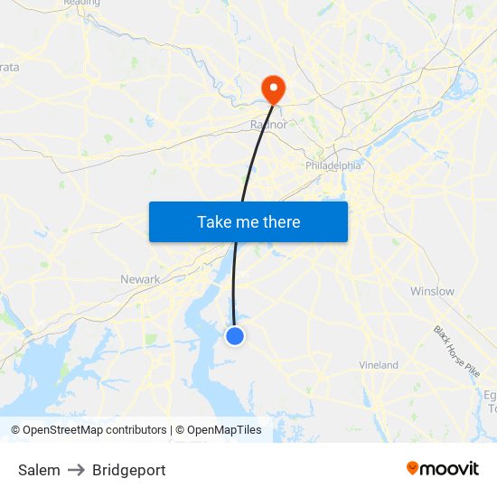 Salem to Bridgeport map