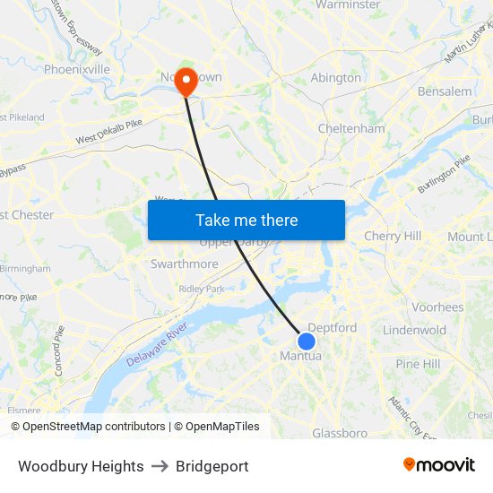 Woodbury Heights to Bridgeport map