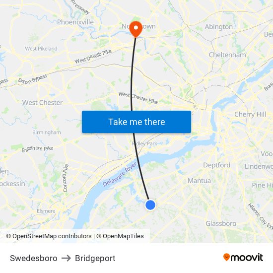 Swedesboro to Bridgeport map