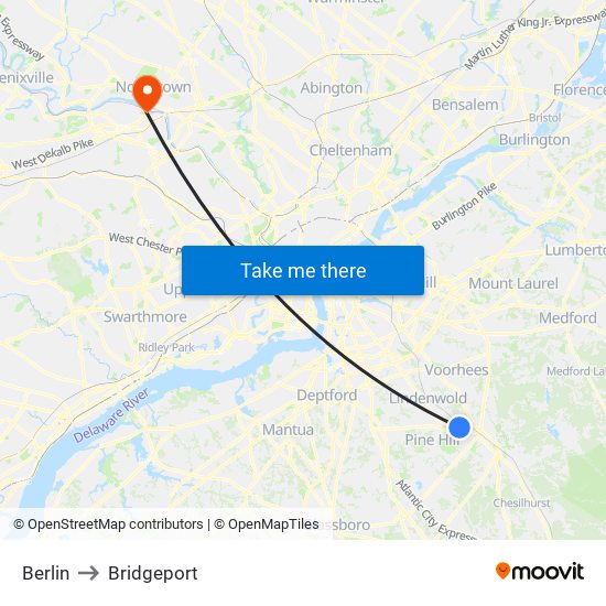 Berlin to Bridgeport map