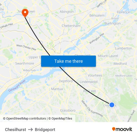 Chesilhurst to Bridgeport map