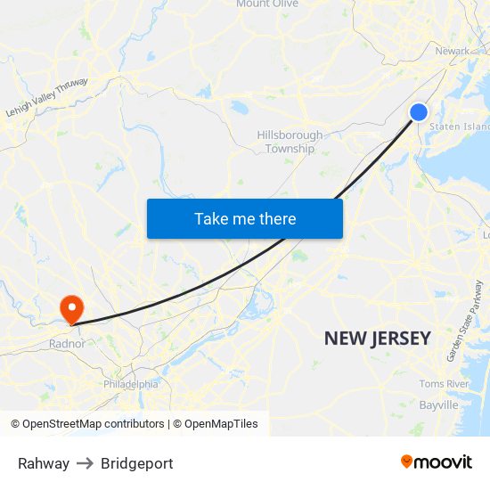 Rahway to Bridgeport map