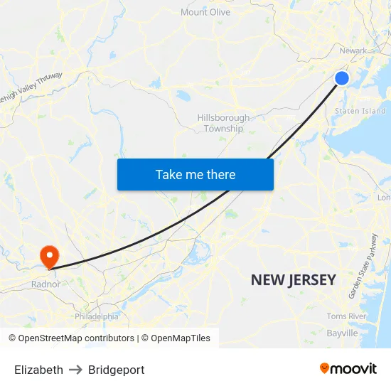 Elizabeth to Bridgeport map