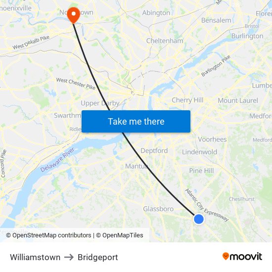 Williamstown to Bridgeport map