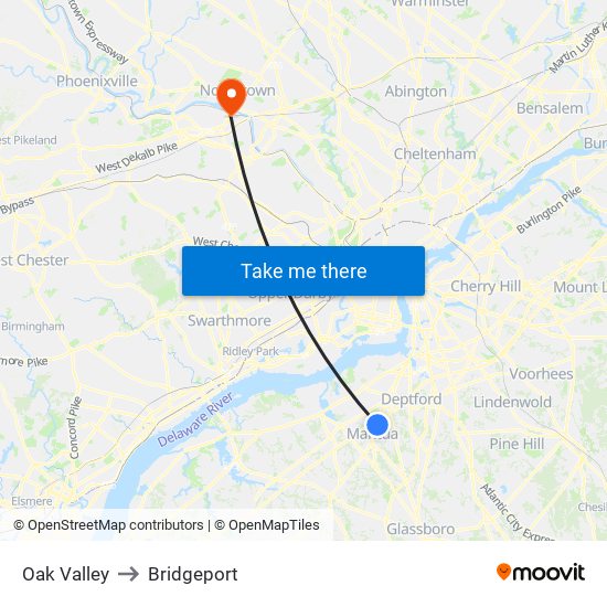 Oak Valley to Bridgeport map