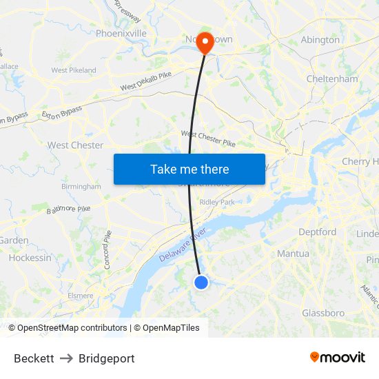 Beckett to Bridgeport map