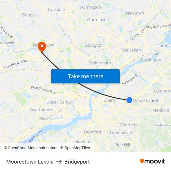 Moorestown-Lenola to Bridgeport map