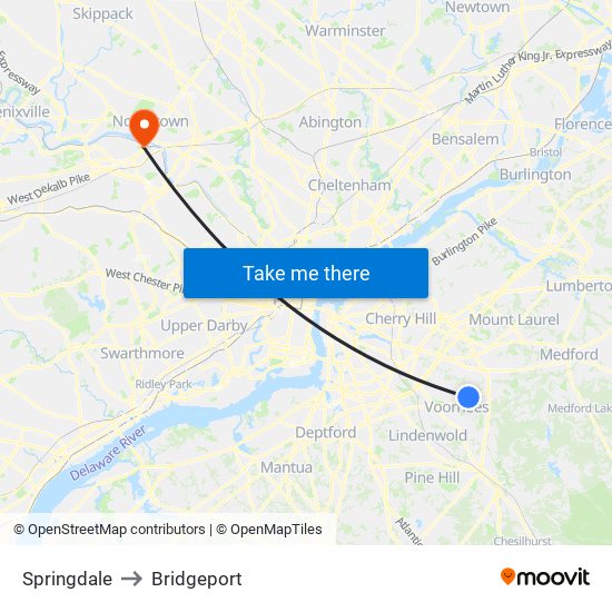 Springdale to Bridgeport map